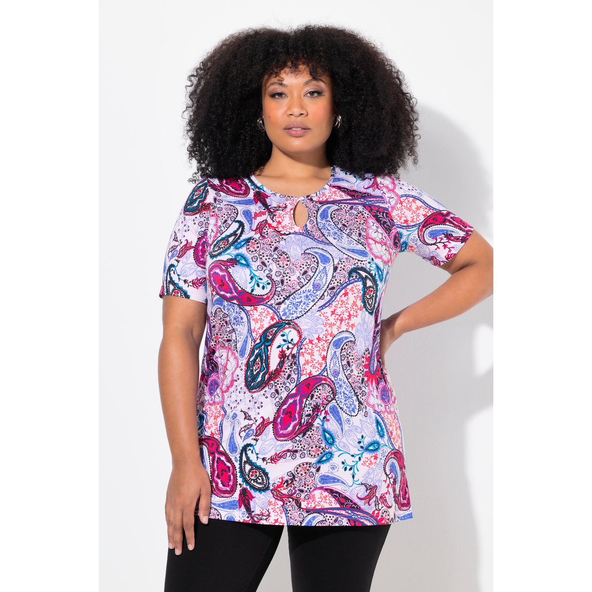 T-shirt long motif cachemire bleu moyen, ULLA POPKEN