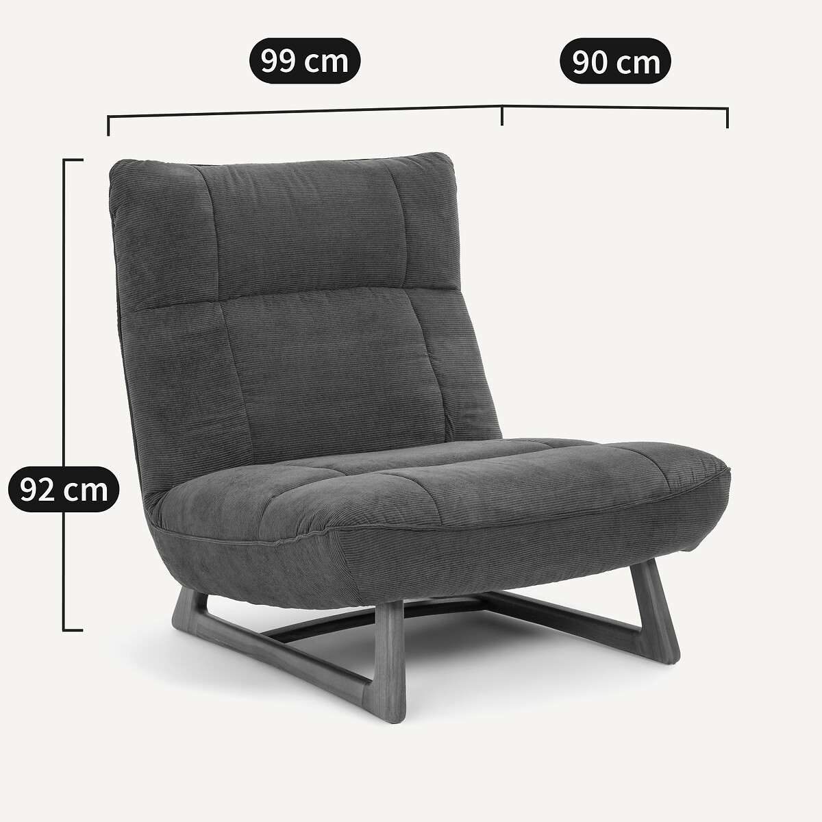 Fauteuil noyer et tissu velours côtelé, Lafar gris anthracite, AM.PM