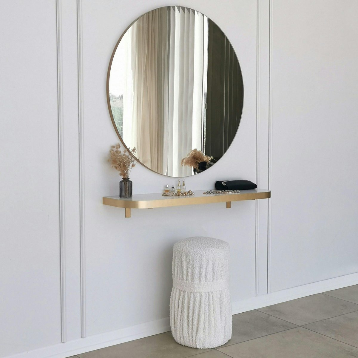 Miroir rond moderne avec bordure dorée Ø90 cm CODY doré, PIER IMPORT