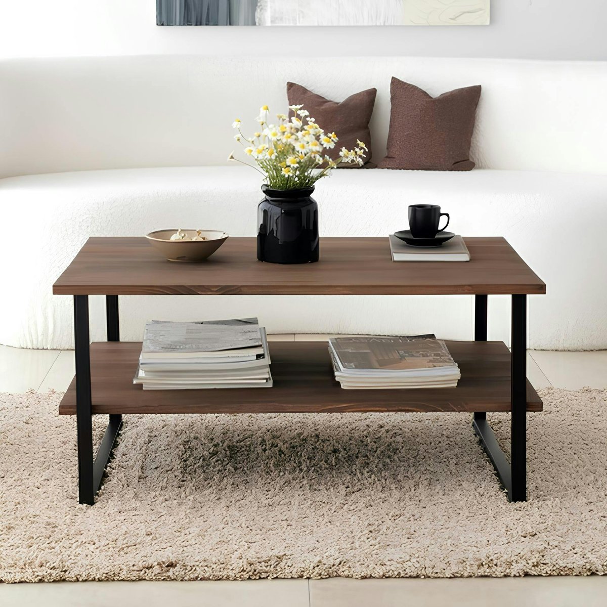 Table basse double plateau en bois 85x60 OTRENTO bois foncé, PIER IMPORT