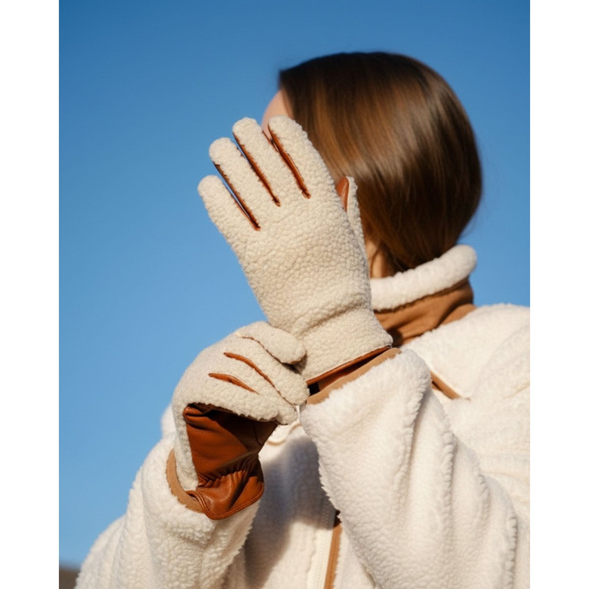 Gants tactiles en cuir d'agneau pleine fleur - doublés chaud brun cognac, ISOTONER
