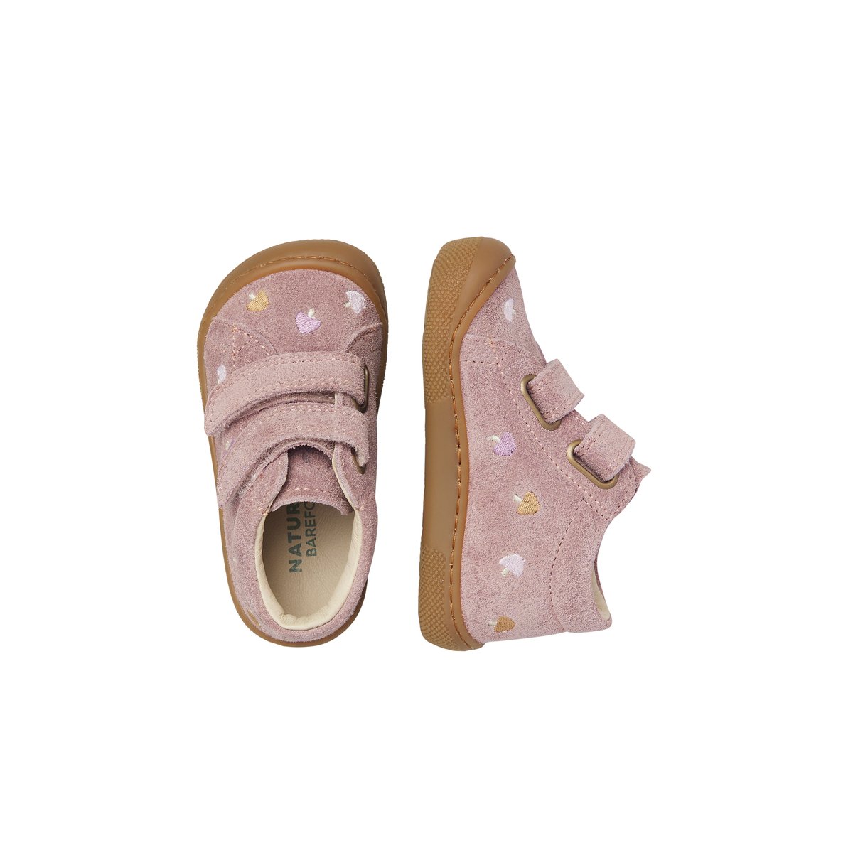 Chaussures premiers pas en suède BAREFOOT AMUR VL EMBR.MUSHROOM rose-rose clair, NATURINO