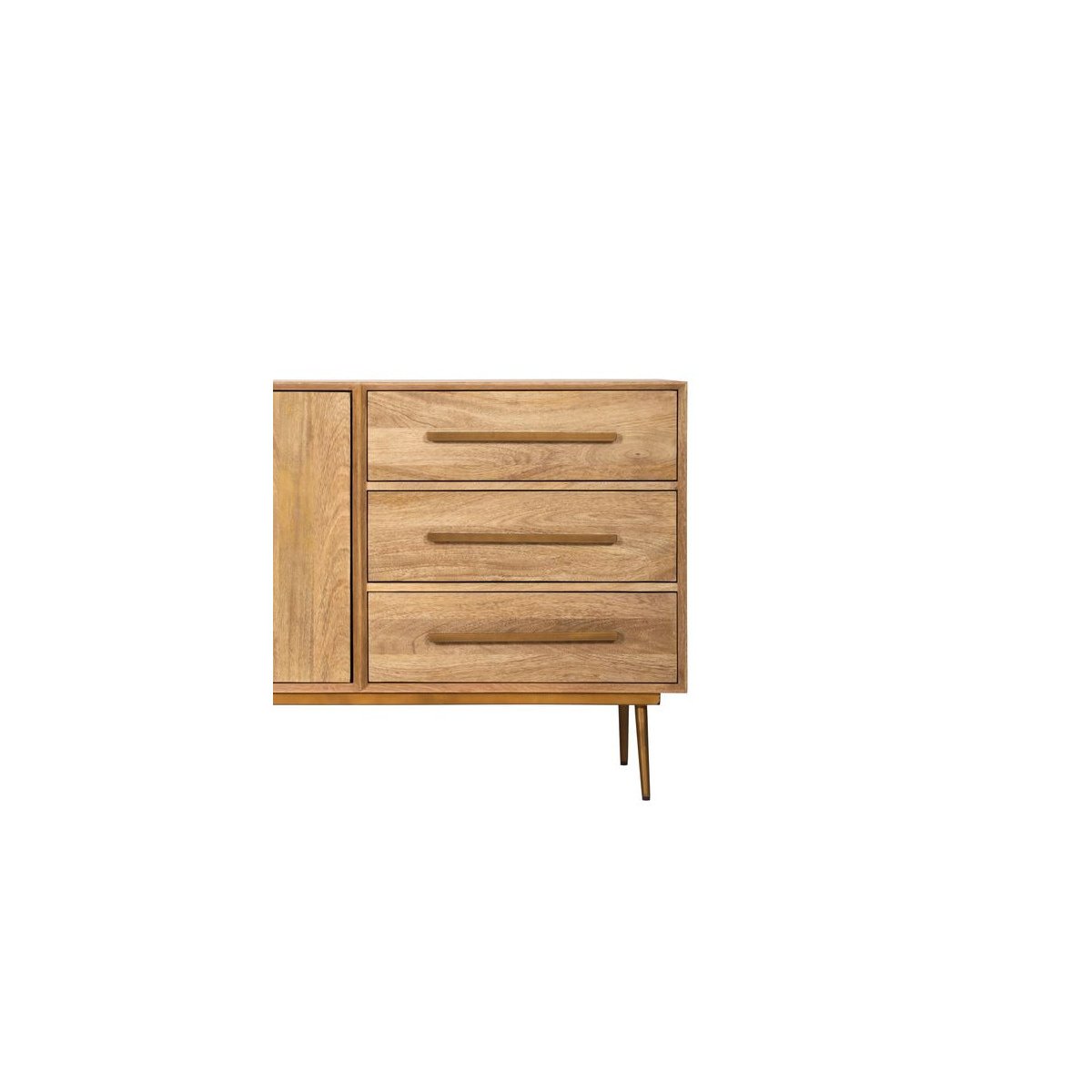 Buffet bas en bois massif 2 portes 3 tiroirs 180 cm, BRUGES marron clair, BOBOCHIC