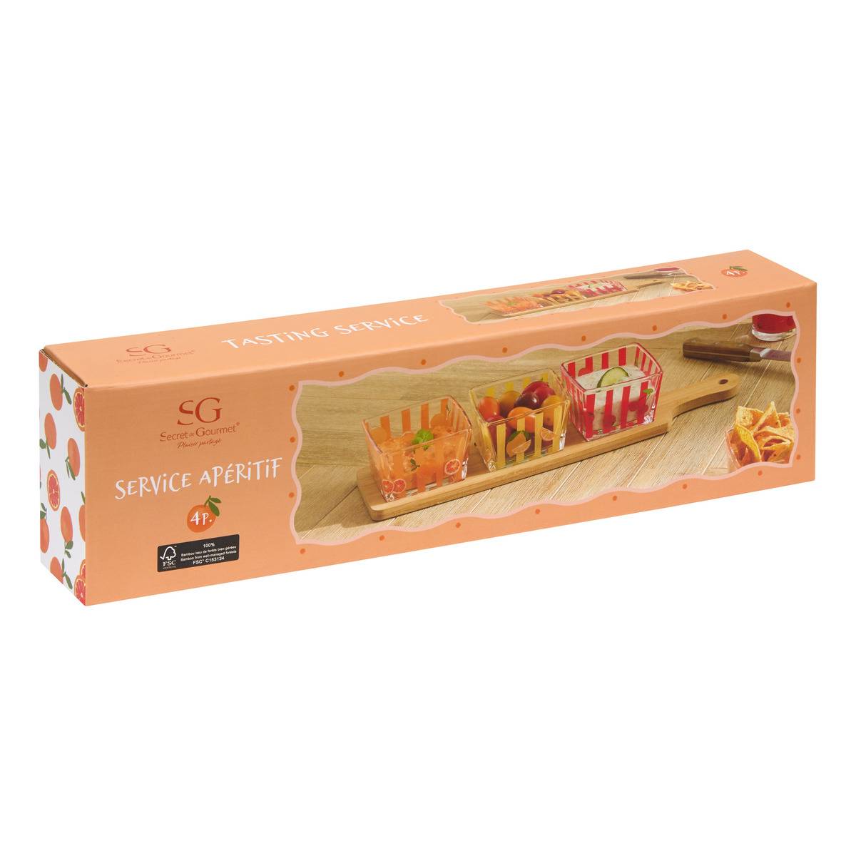 Set apéritif plateau et 3 coupelles FRUITY multicolore, ATMOSPHERA