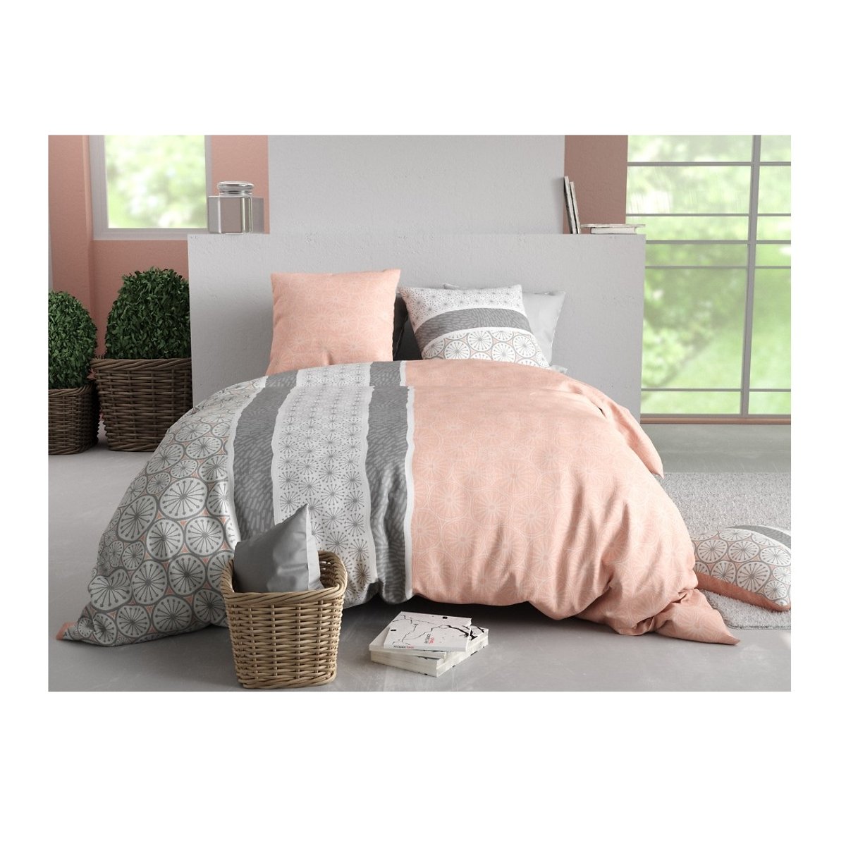 Housse couette + taie Manda cora rose, EDEN