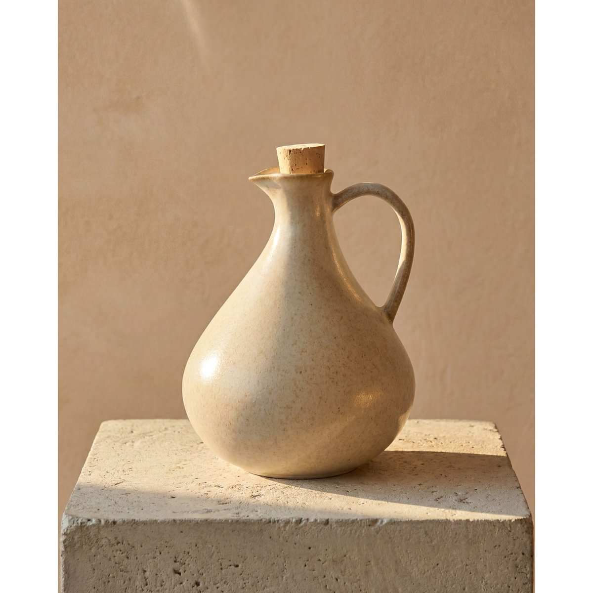 Bouteille d'huile d'olive en grès cérame OLIVE blanc, BAZAR BIZAR