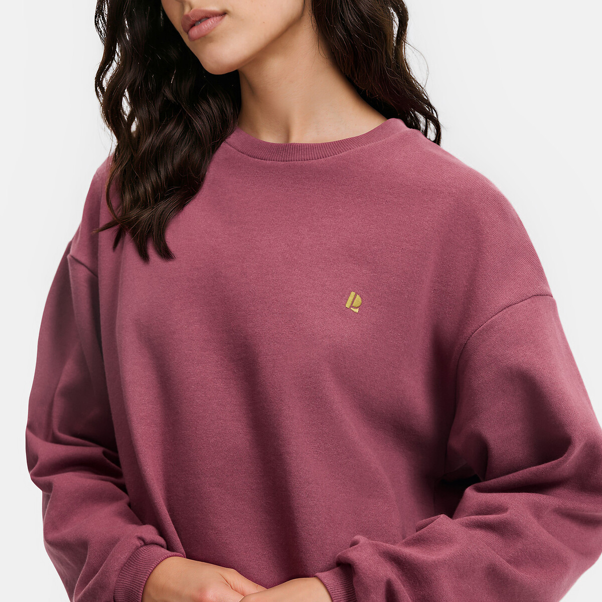 Brushed fleece long sweatshirt-style nightshirt burgundy, LA REDOUTE COLLECTIONS