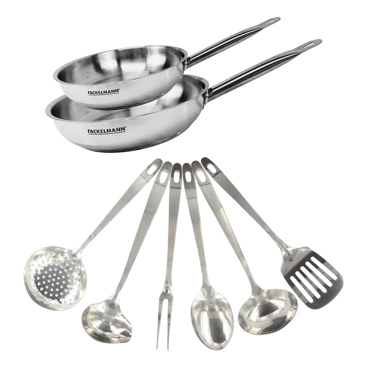 Set de 2 poêles de 24 et en inox et 6 ustensiles inox ETERNA inox, FACKELMANN