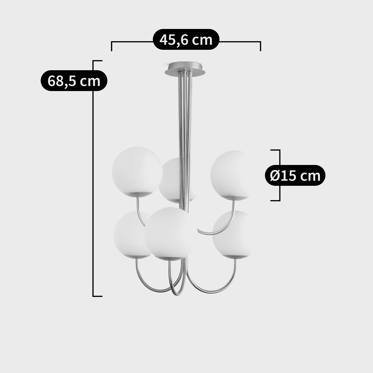 Suspension laiton et verre opaline, 6 globes, MORICIO blanc, LA REDOUTE INTERIEURS