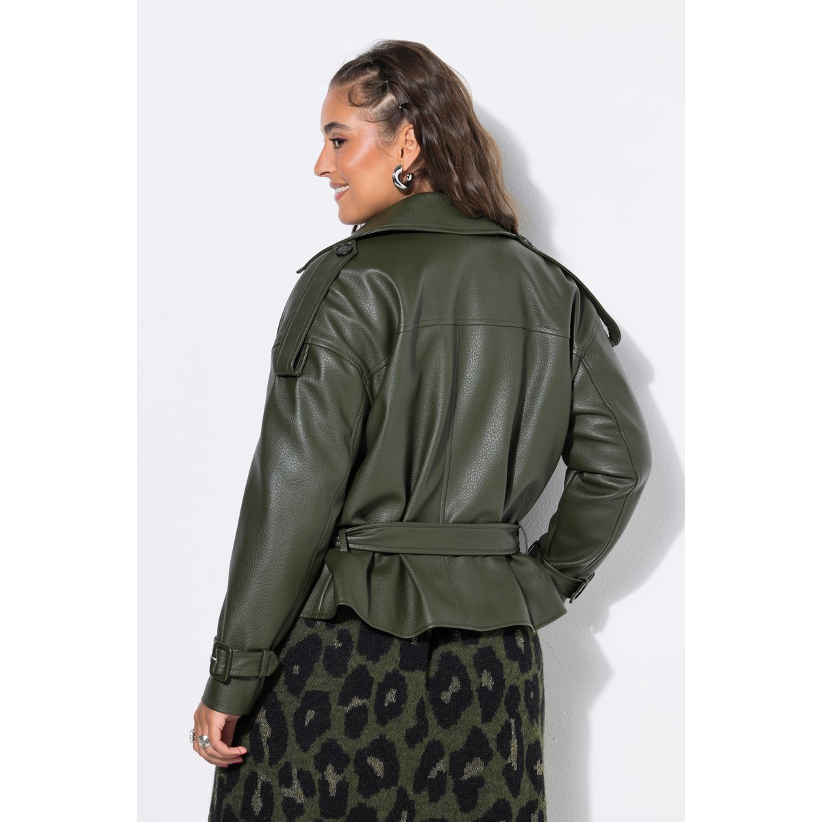Veste en simili cuir, coupe oversize olive foncé, STUDIO UNTOLD