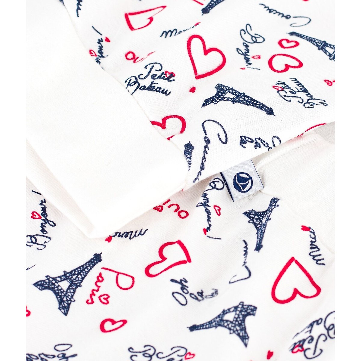 Pyjama en coton imprimé Paris blanc/rouge/bleu marine, PETIT BATEAU