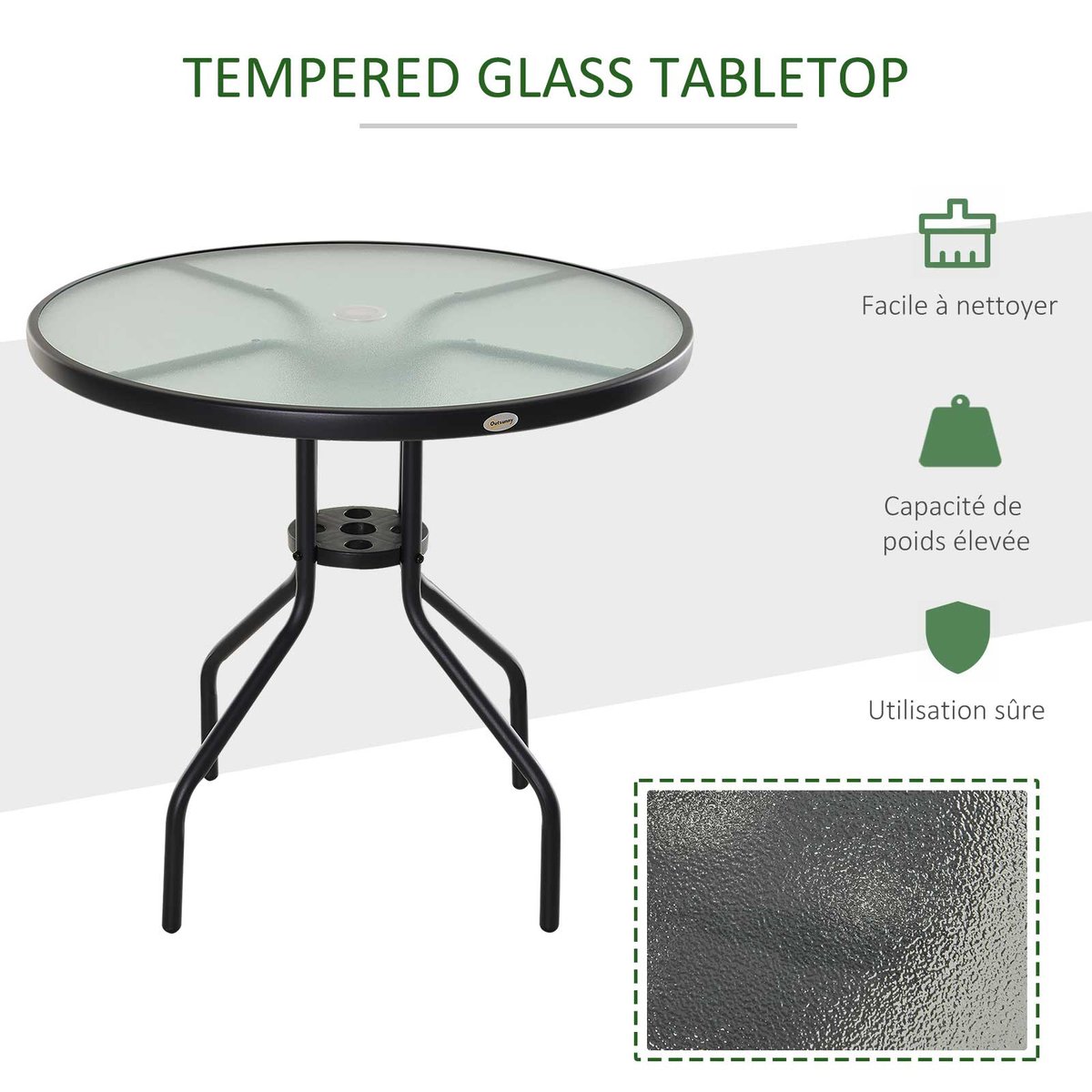 Table de jardin Acier Noir noir, OUTSUNNY