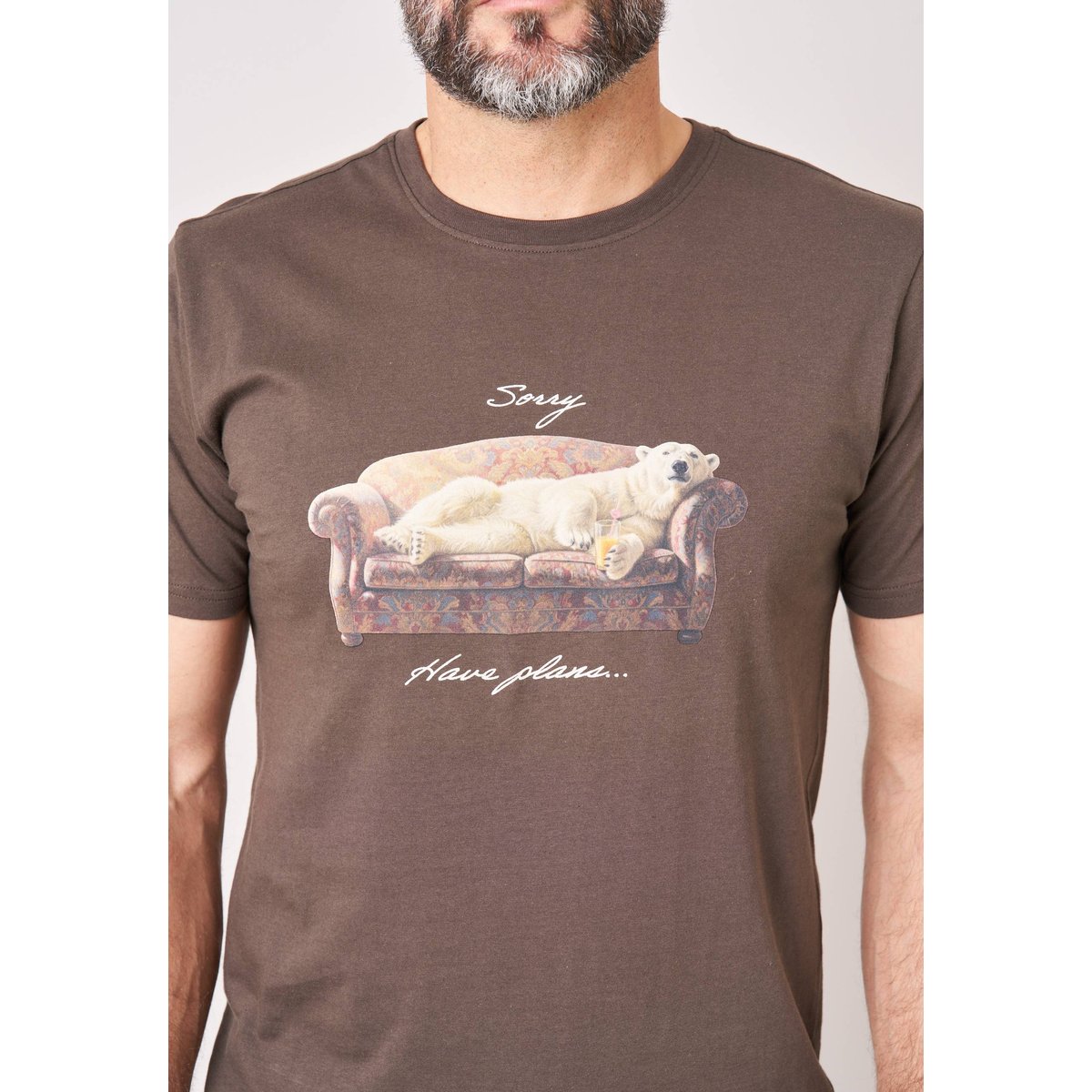 T-shirt regular homme en 100% coton imprimé ours sur canapé YOREK espresso, DEELUXE
