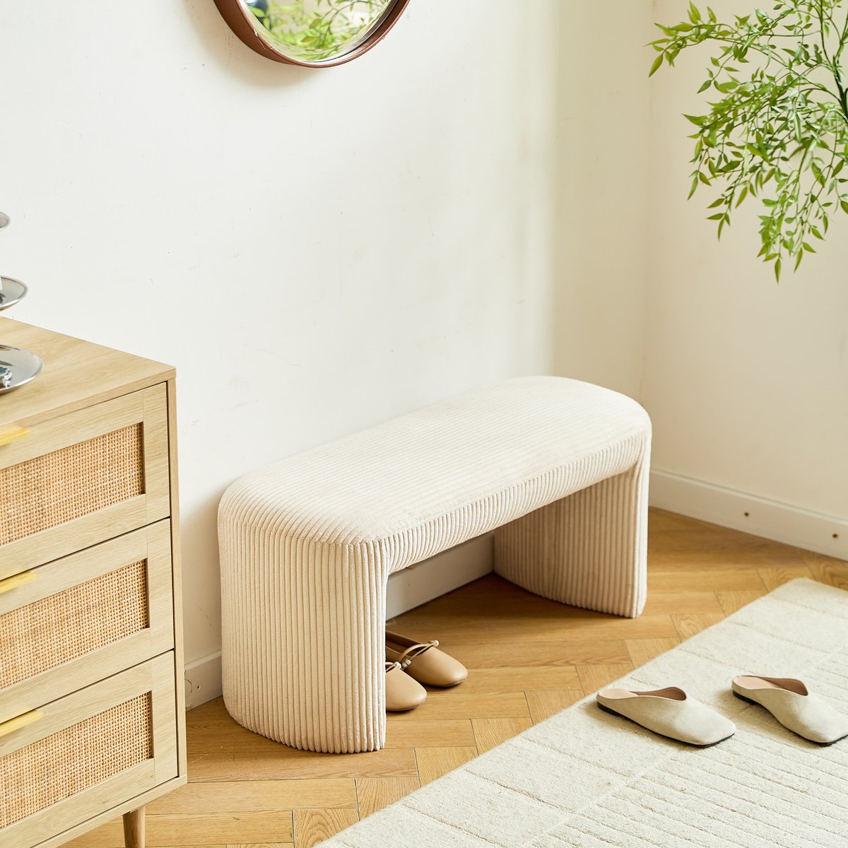 Banc style scandinave, velours, RIGA beige, NORDLYS