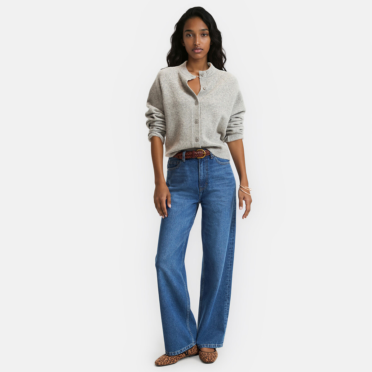 Cardigan col rond en grosse maille gris chiné, LA REDOUTE COLLECTIONS