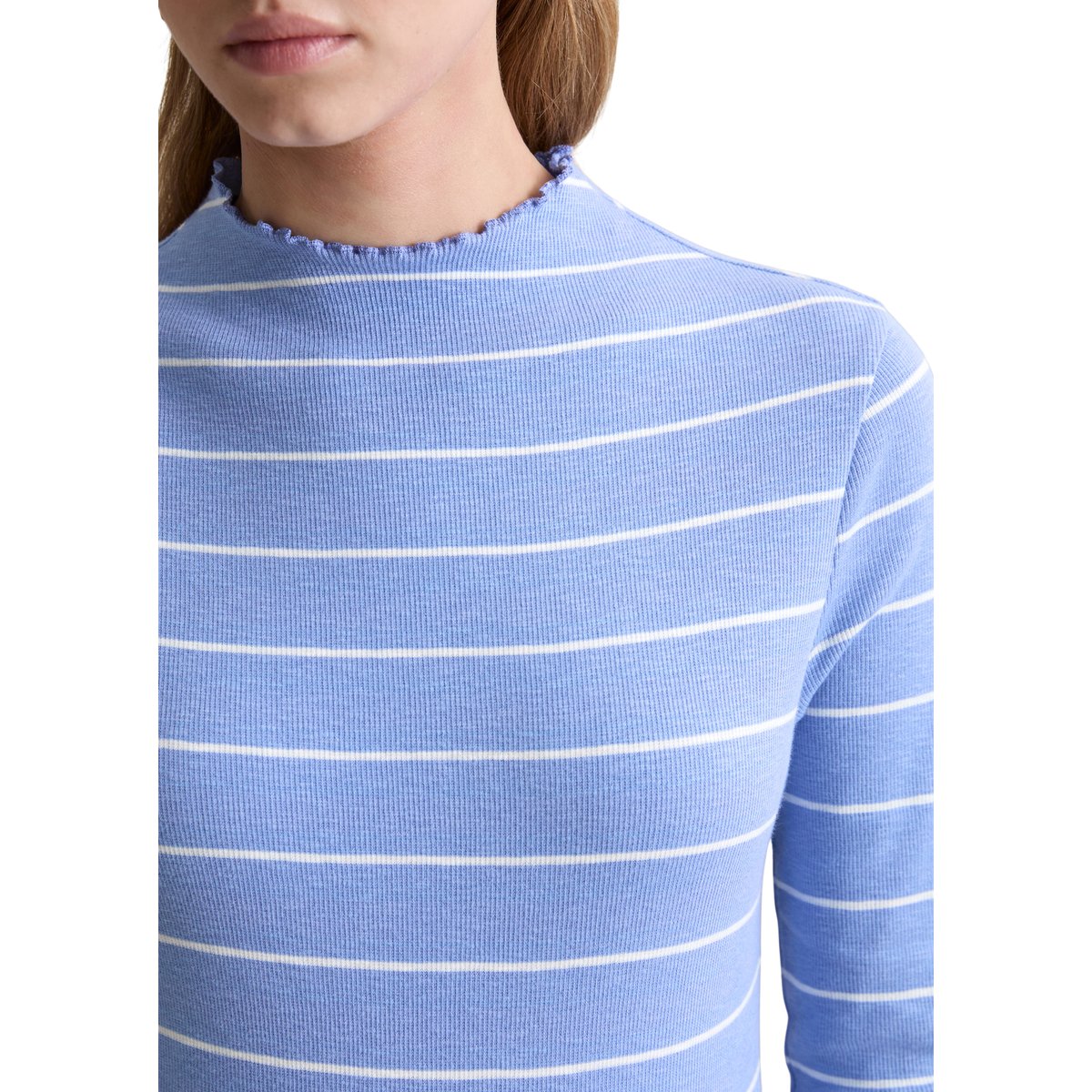 T-shirt long à côtes slim en jersey stretch en coton organique bleu moyen, MARC O’POLO DENIM