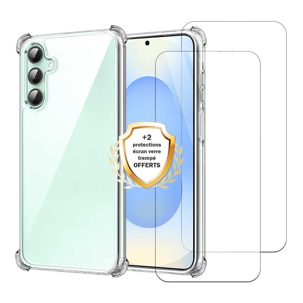 Coque Galaxy S24 Fe antichoc + 2 vitres transparent, EVETANE