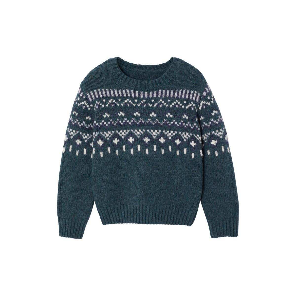 Pull jacquard col rond vert, VERTBAUDET