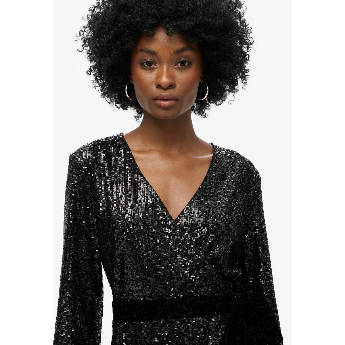 Sequin Velour Wrapover Dress black, SUPERDRY