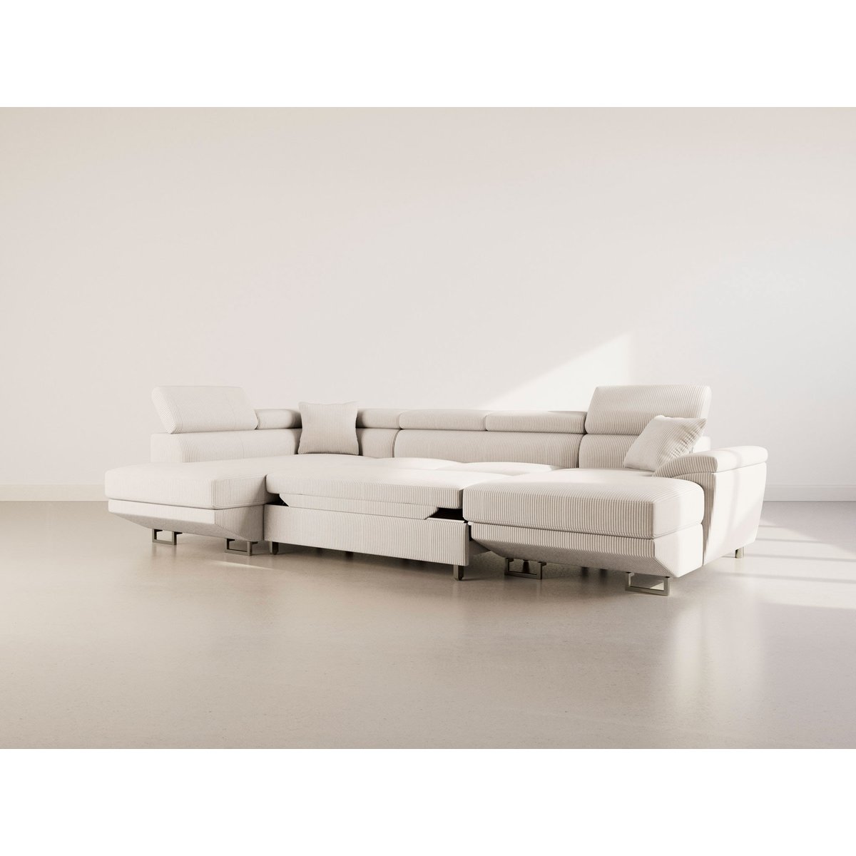 Canapé panoramique convertible velours côtelé, BAOJI beige, BEST MOBILIER