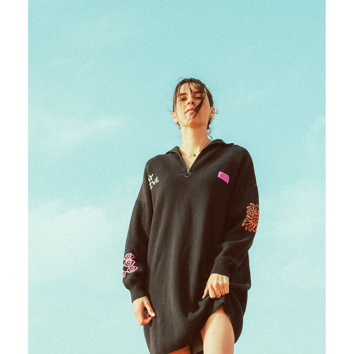 Robe en maille turtleneck demi zip SOUANE noir, OXBOW