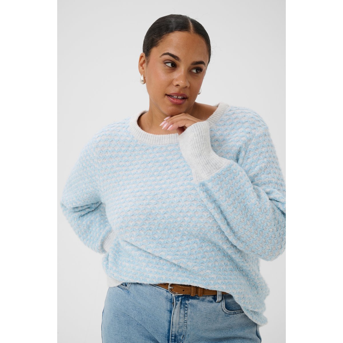 Pullover tricoté gris light grey m./blue fog m., KAFFE CURVE