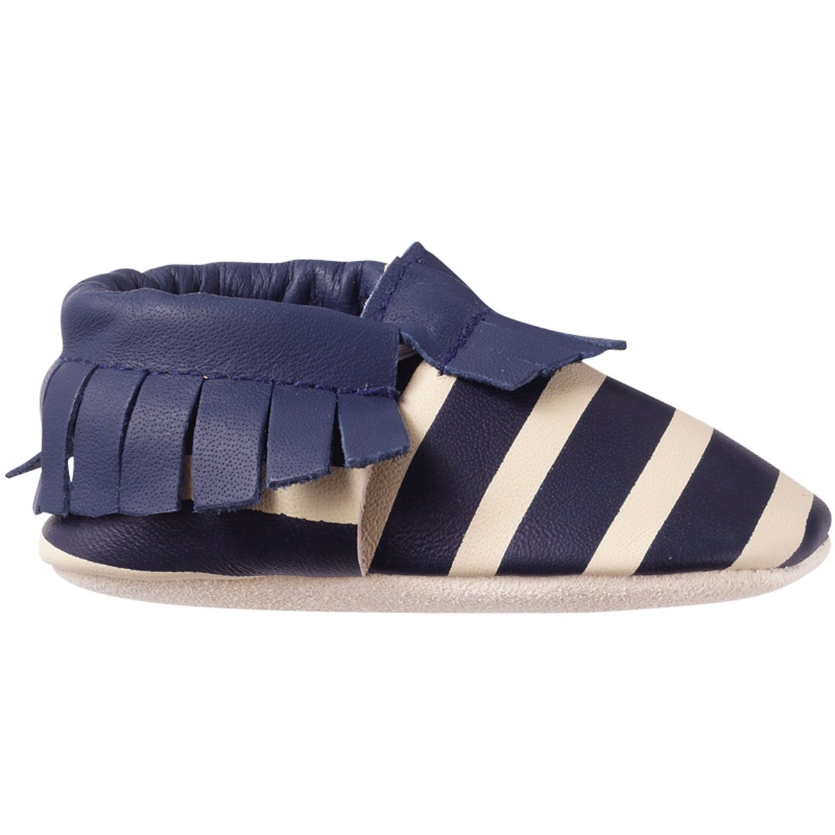 Chaussons cuir souple à franges bleu marine, TICHOUPS