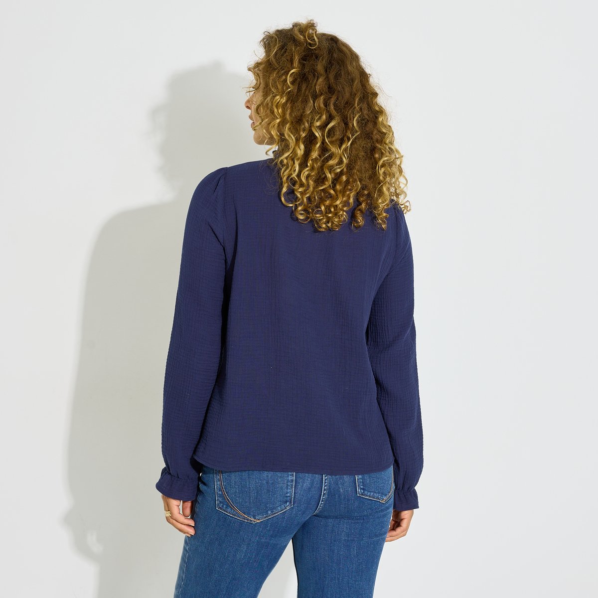 Chemise ajourée en gaze de coton bleu marine, GRAIN DE MALICE