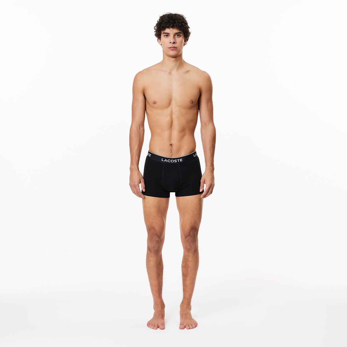 Lot de 3 boxers unis, coton stretch noir, LACOSTE