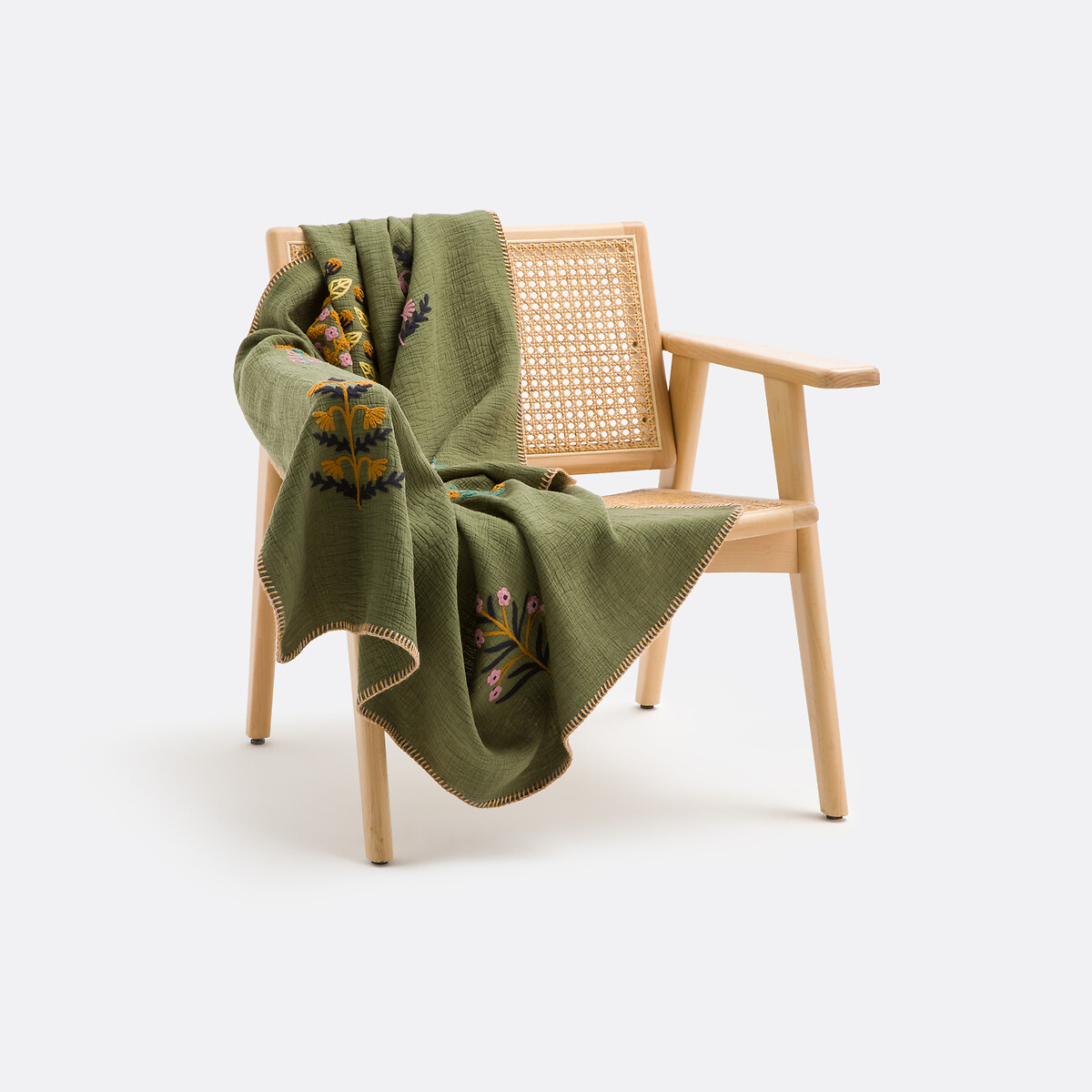 Plaid brodé floral, Justin kaki, LA REDOUTE INTERIEURS