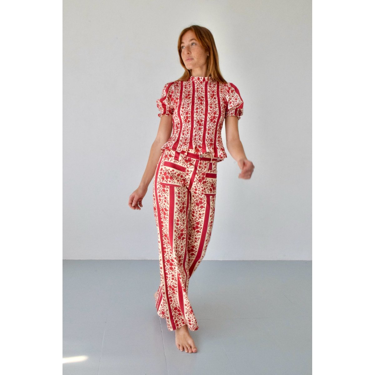 Jean droit bandes fleuries VALERIA rouge, MINDTRAVELER