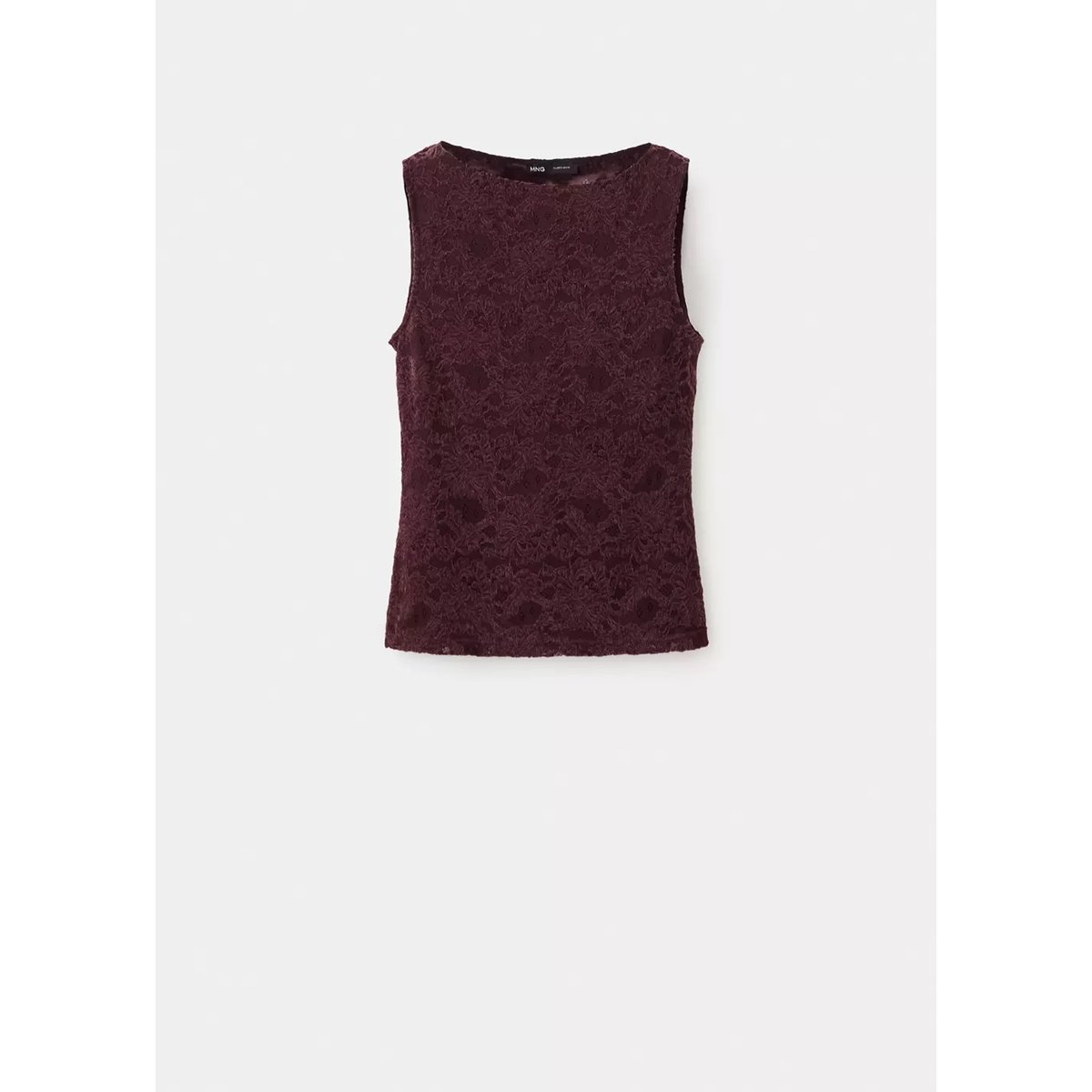 Top col bateau en dentelle florale bordeaux, MANGO