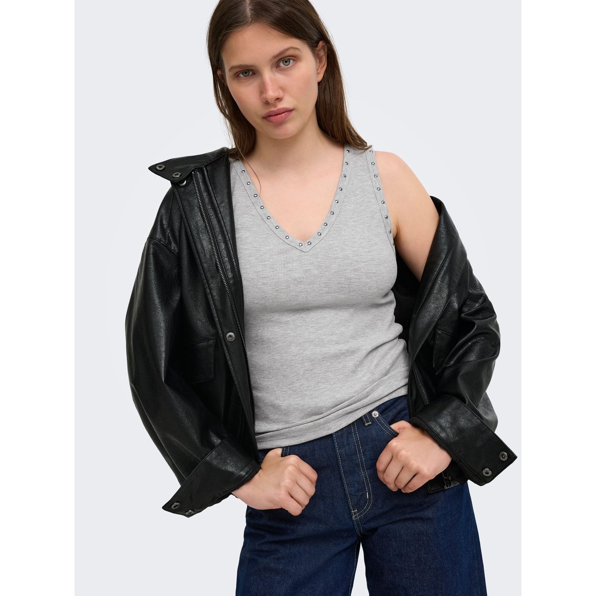 Top grise - light grey melange, ONLY
