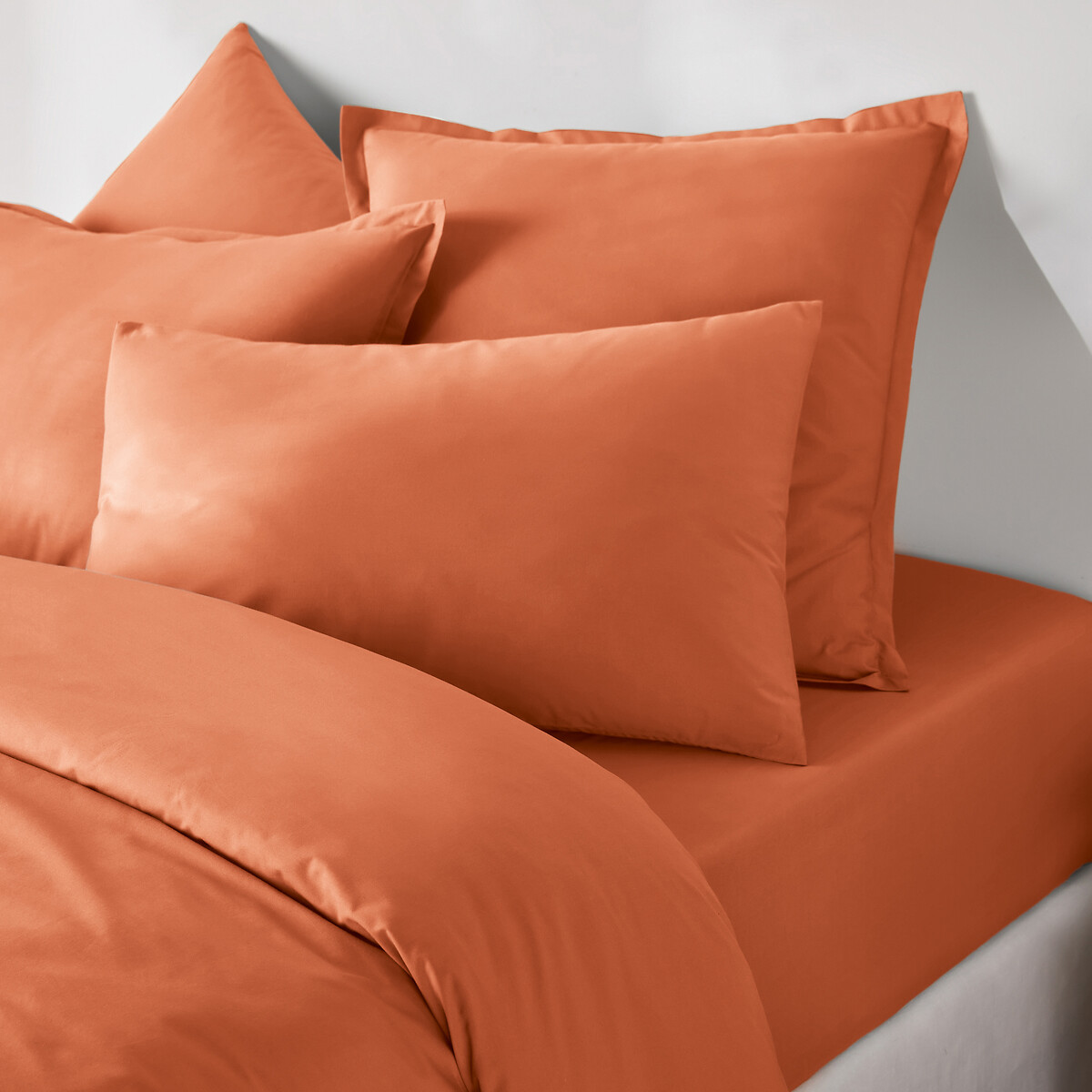 Drap housse en percale de coton, 80 fils, bonnet 35 cm, Scenario orange cuit, LA REDOUTE INTERIEURS