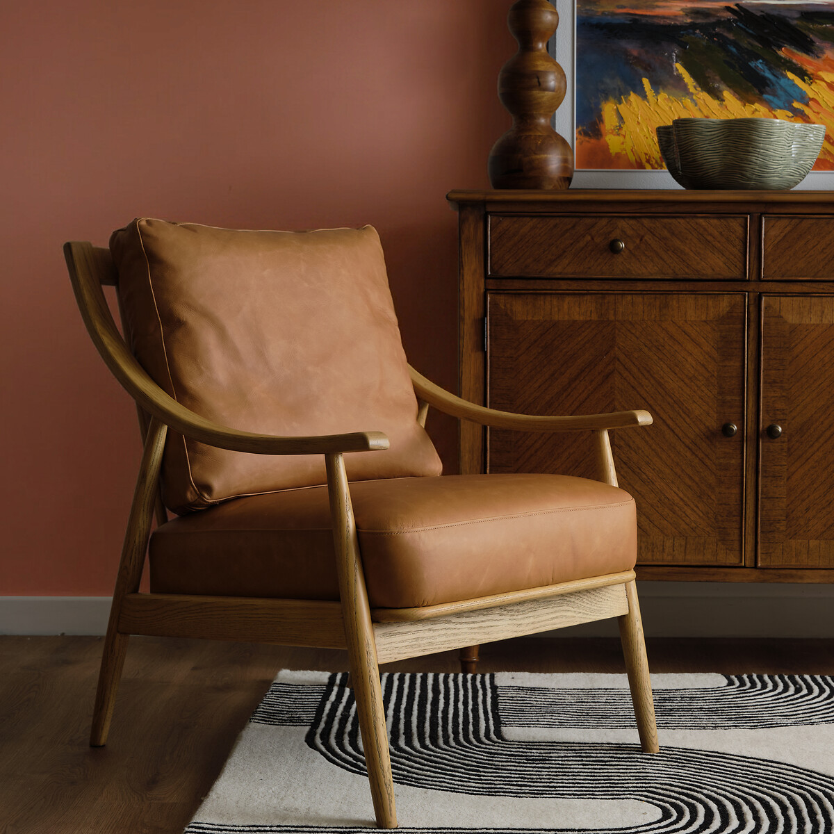 Arcot Mid Century Brown Leather Armchair with Solid Ash Frame walnut, ÉDITÉ