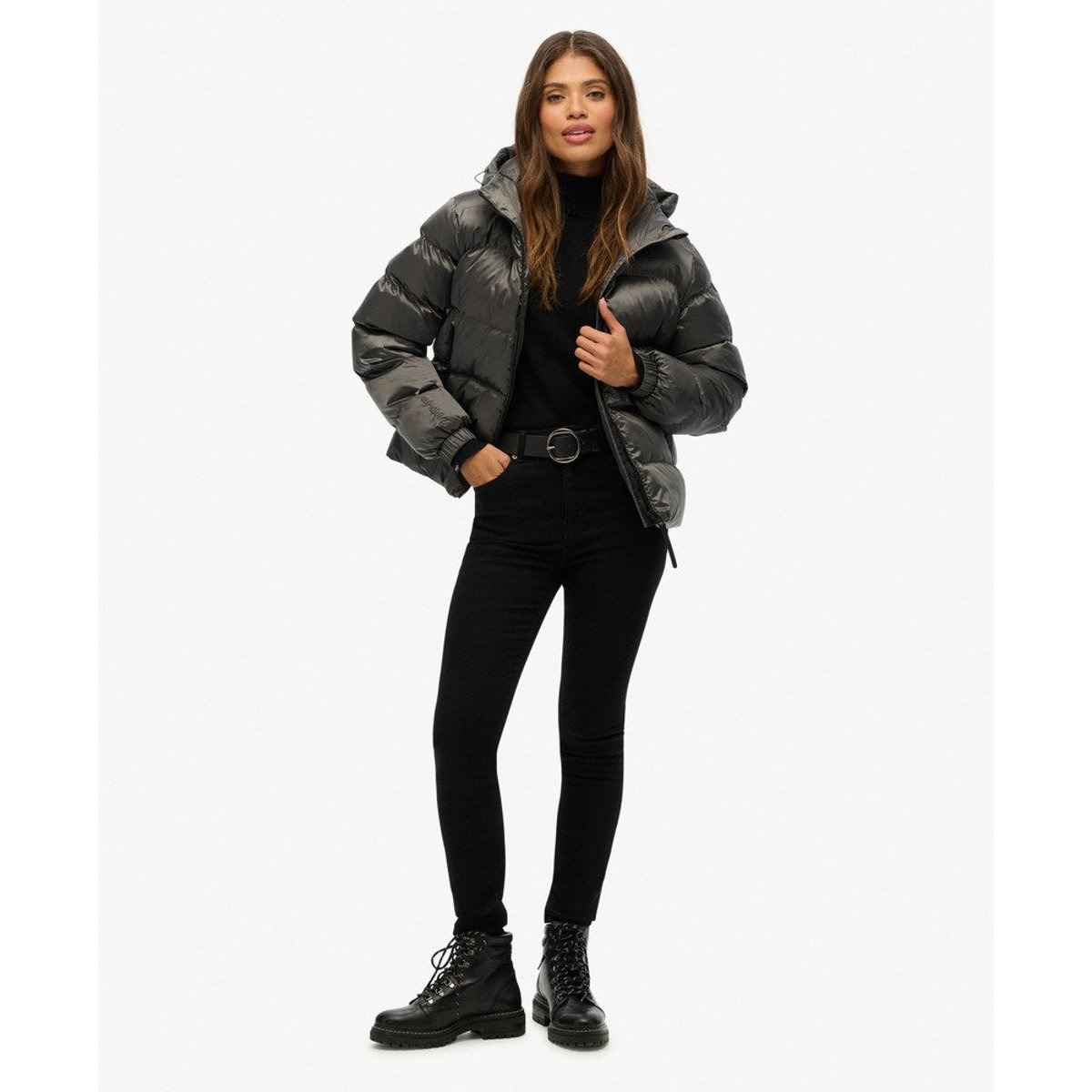 Doudoune Sport à Capuche Luxe noir lustré, SUPERDRY