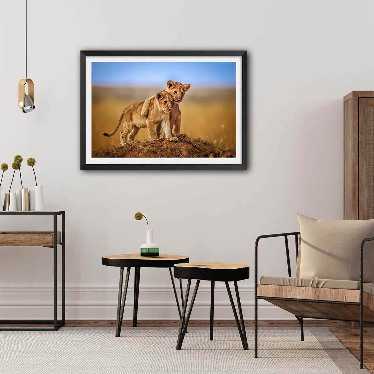 Affiche animaux brothers for the life affiche + cadre en bois - noir, HEXOA
