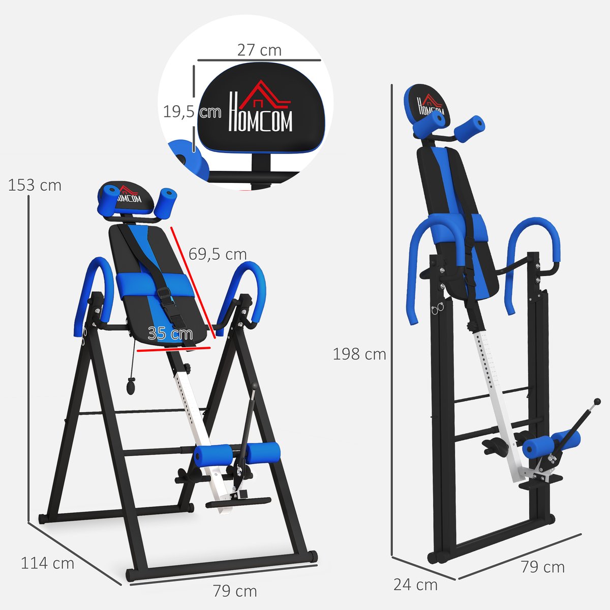 Table d'inversion par gravité Métal Bleu bleu, noir, HOMCOM
