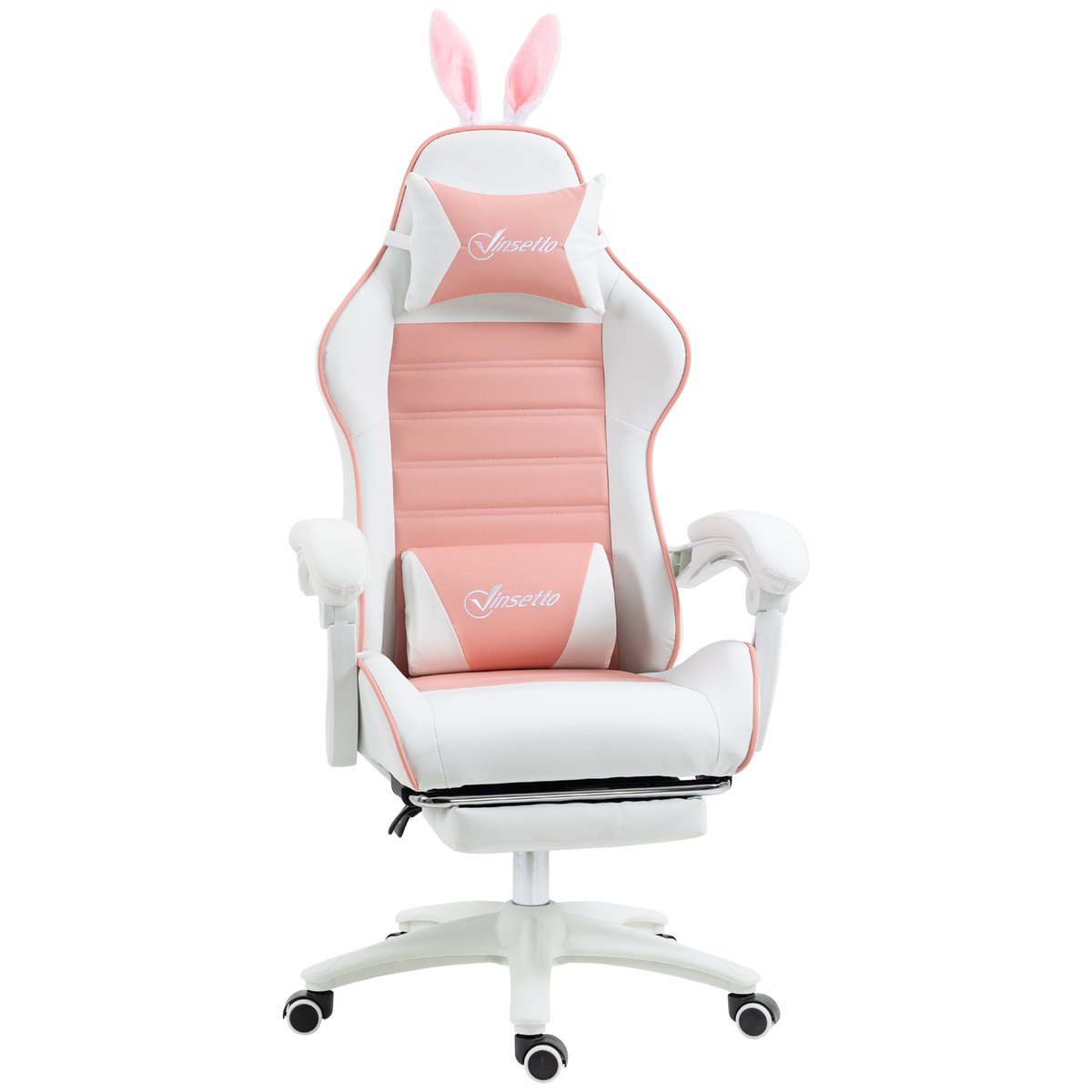 Fauteuil gaming Polyuréthane Rose rose, blanc, HOMCOM