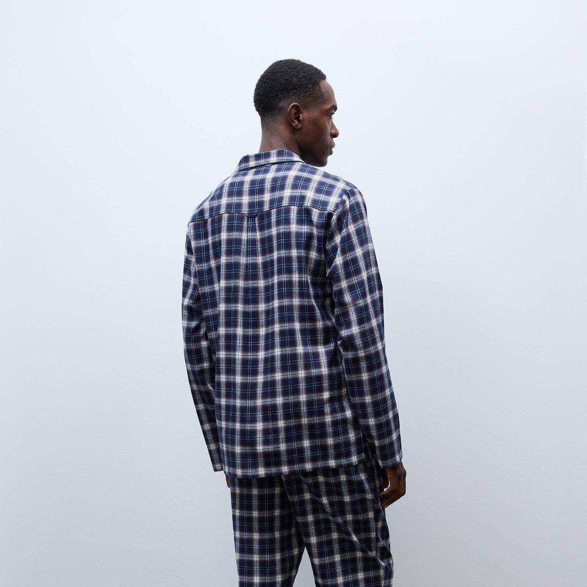 Pyjama manches longues et pantalon en flanelle de coton BIO GOTS marine, MONOPRIX