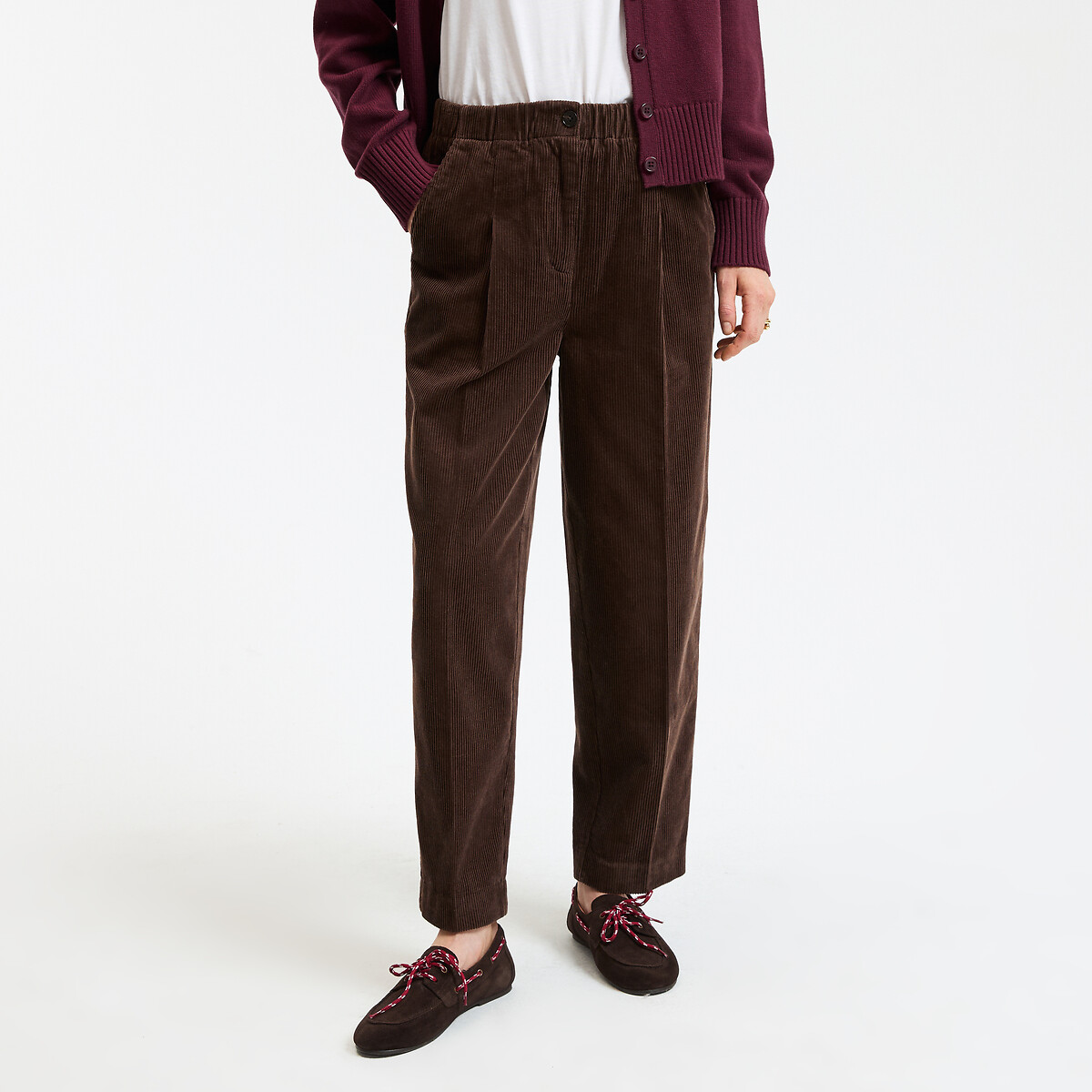 Pantalon carotte en velours côtelé marron, LA REDOUTE COLLECTIONS