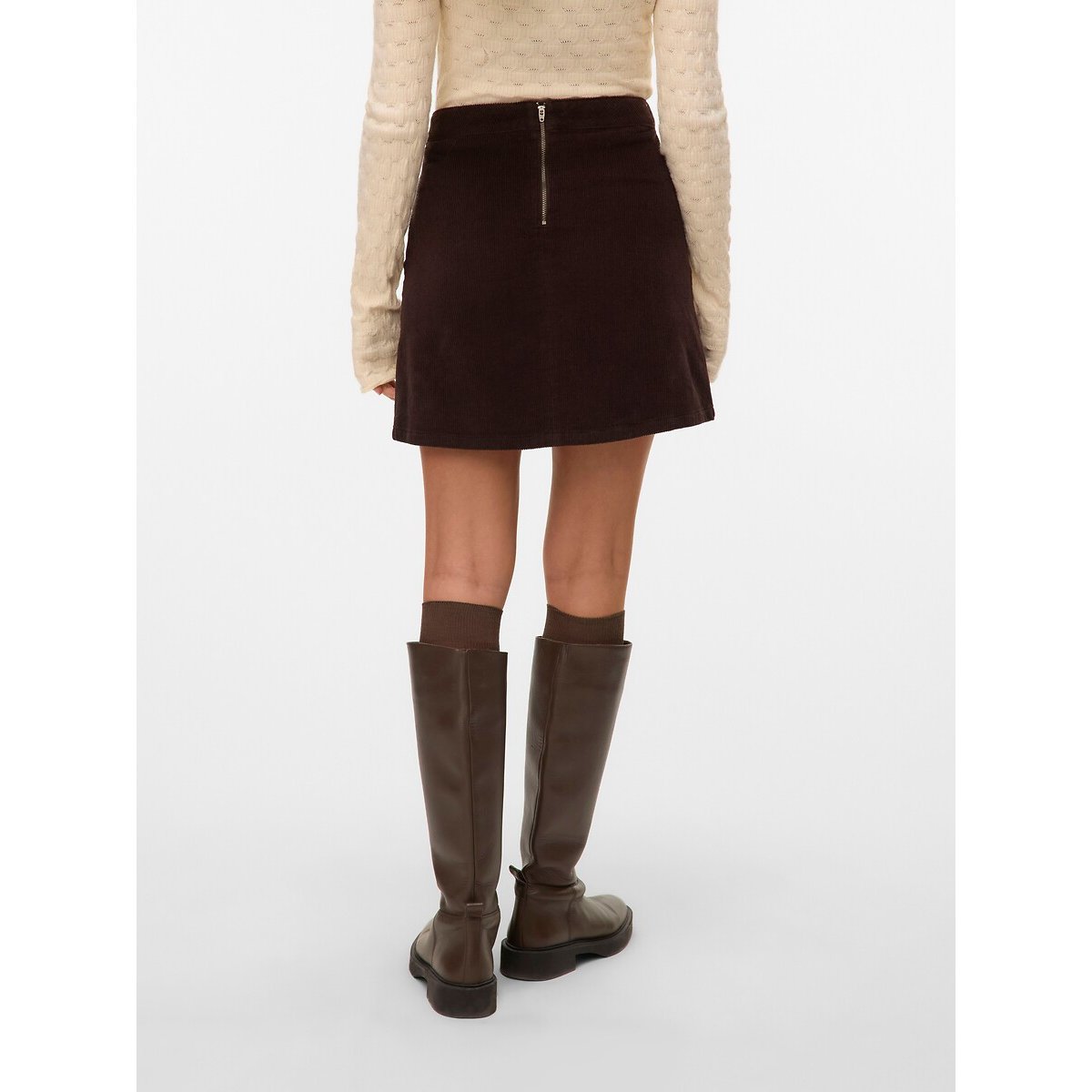 Jupe en velours marron chocolat, VERO MODA