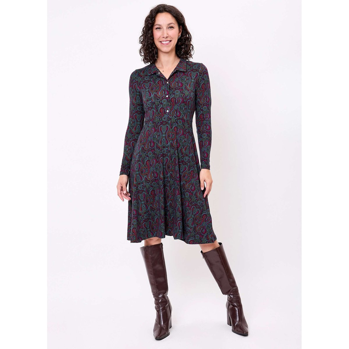 Robe chemise maille fluide imprimée SANDA violet sanatana sanda, LA FIANCÉE