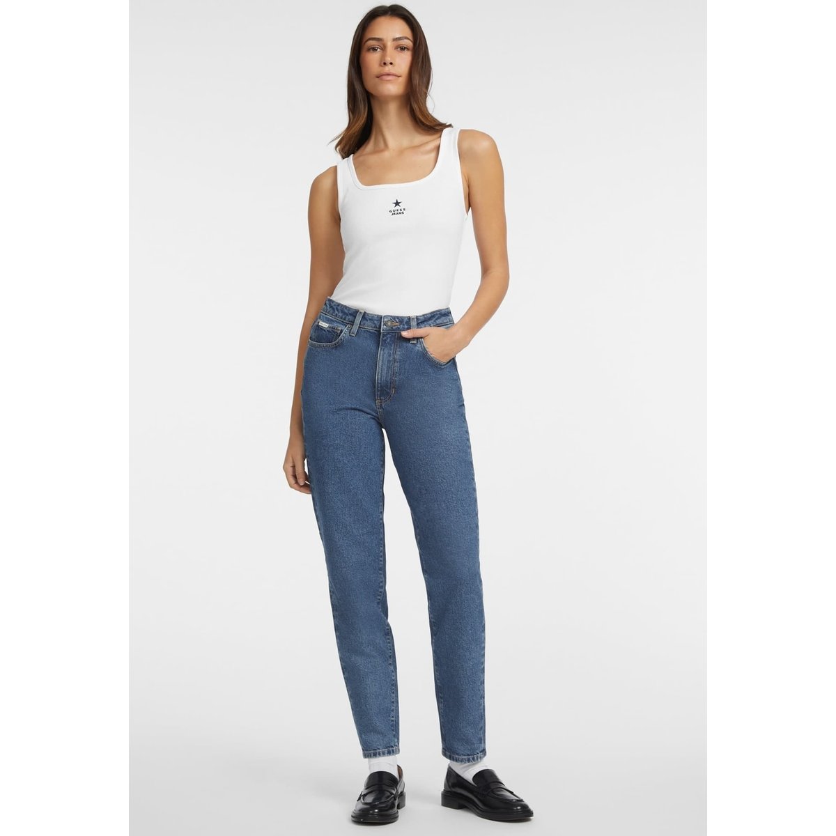 Débardeur Slim Étoile Brodée blanc, GUESS