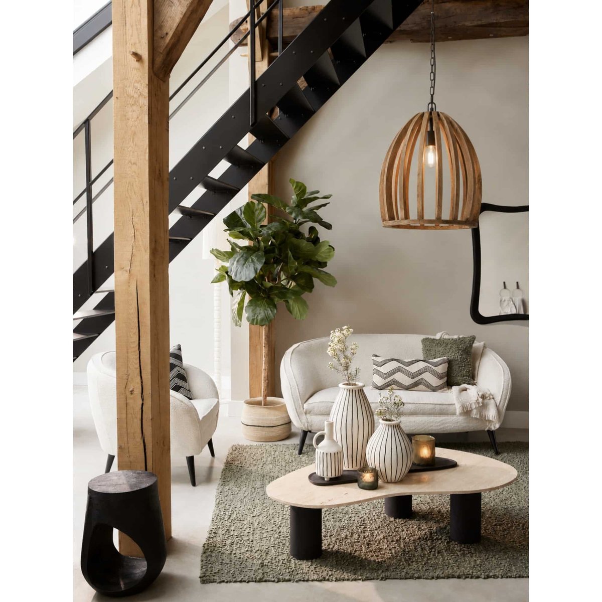Lampe Suspendue Bois HARANKA marron foncé, LIGHT & LIVING