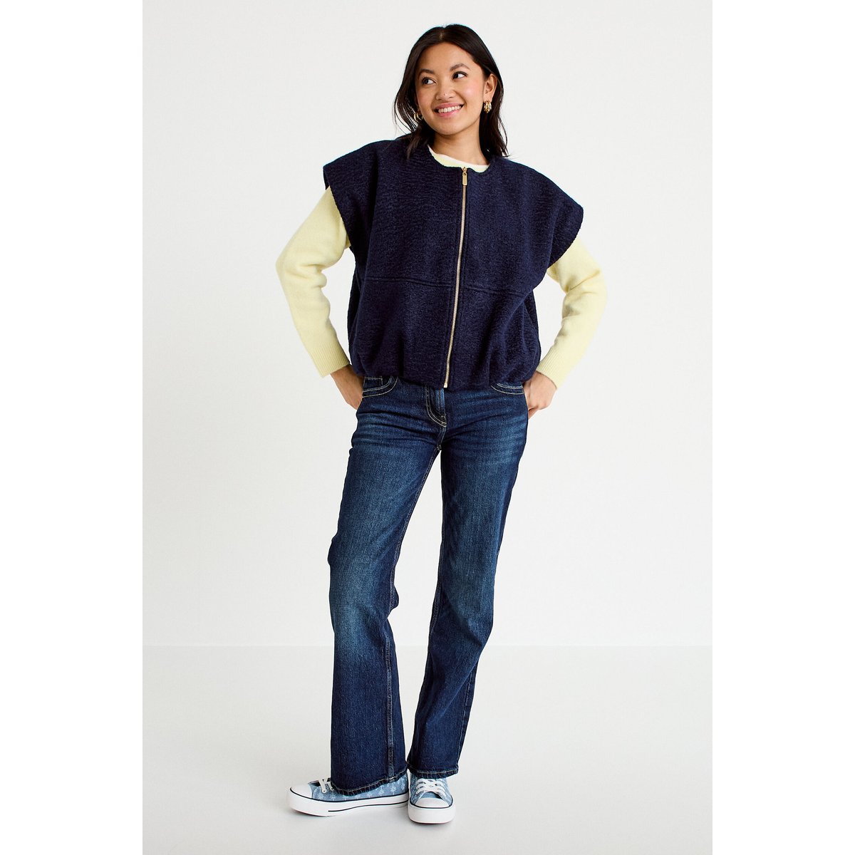 Gilet oversize sans manches col rond bleu marine, CACHE CACHE