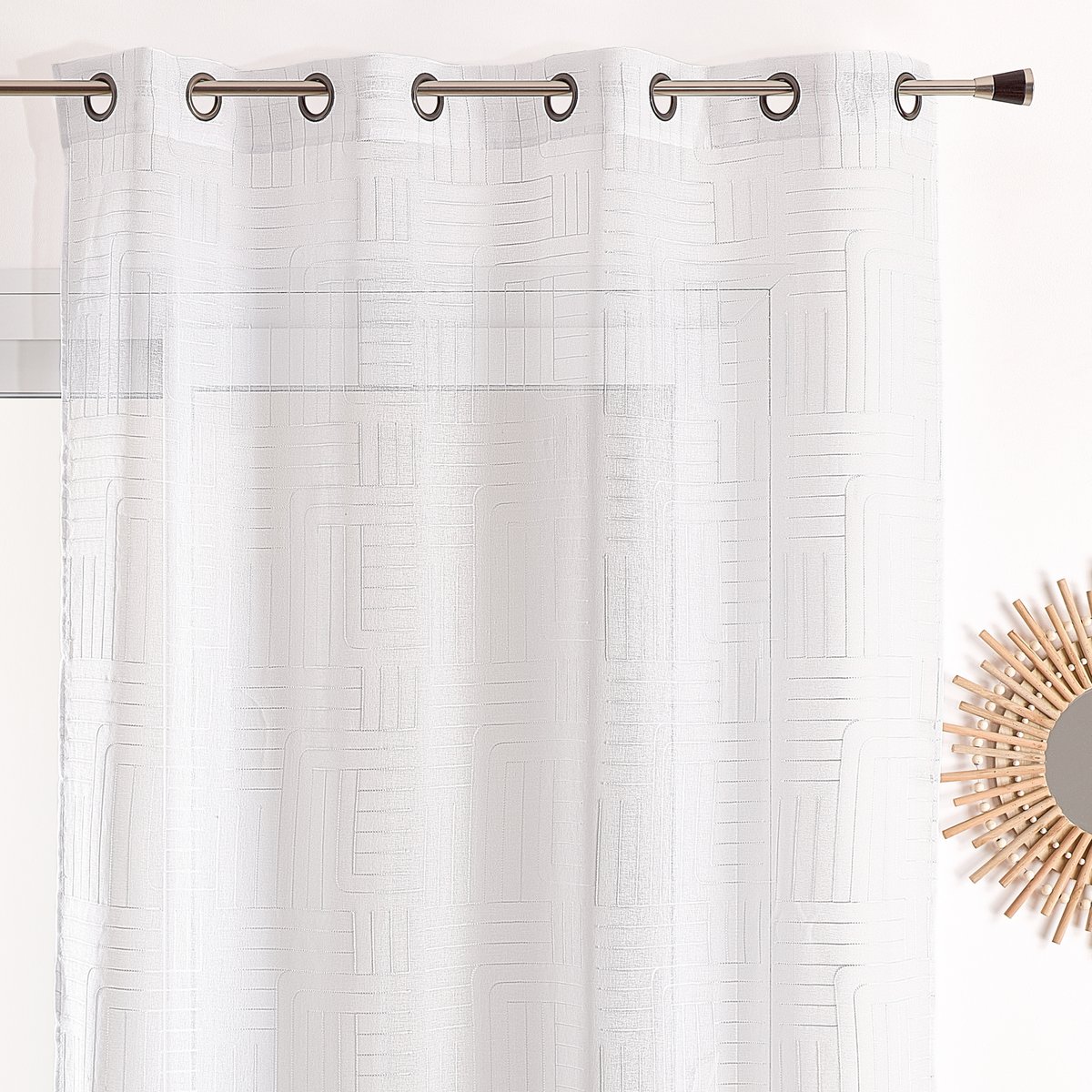 Voilage motif géométrique brodé - QABANE blanc, HOME MAISON