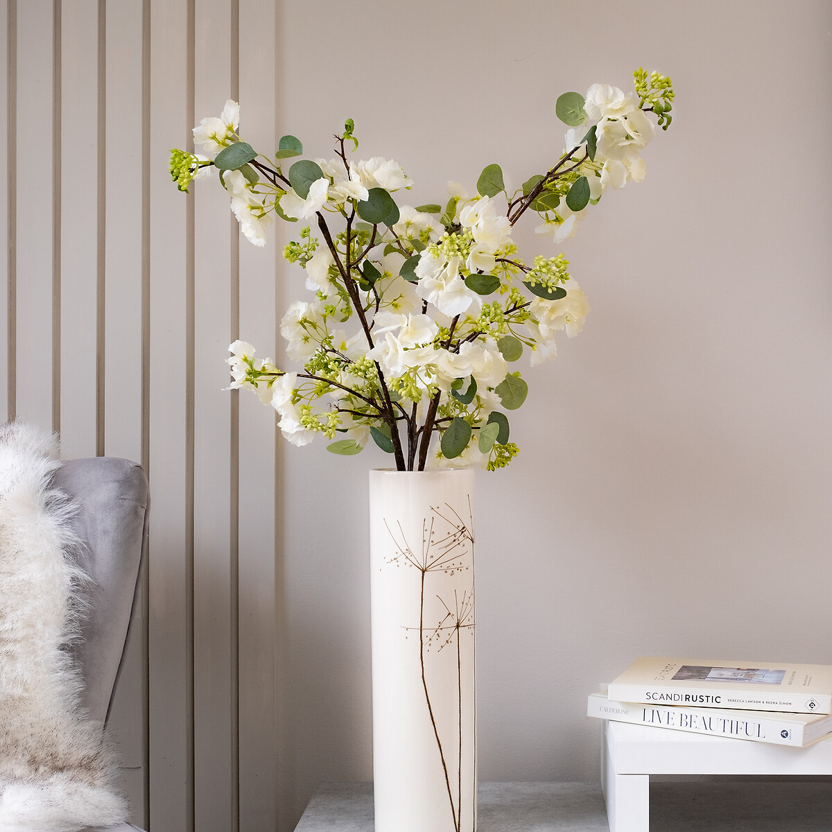 94cm Pack of 3 Artificial Eucalyptus Blossom Spray white/green, SO'HOME