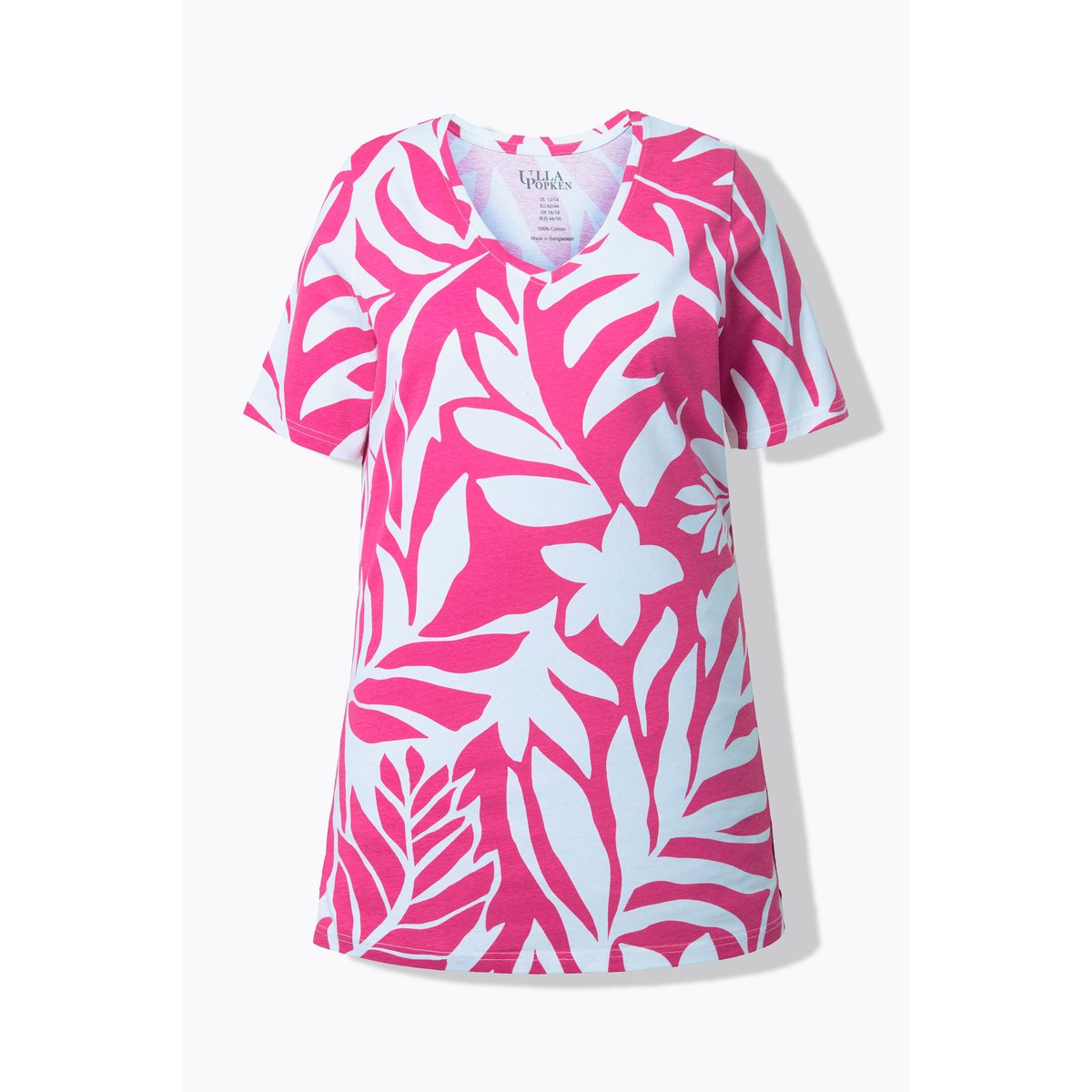 T-shirt long dans un imprimé feuilles rose vif, ULLA POPKEN