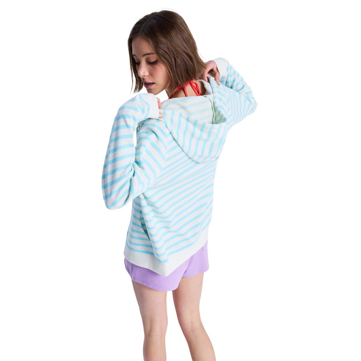 Sweat à capuche zippé rayé PERFECT STRIPE. bleu tanager turquoise small stripe, ROXY